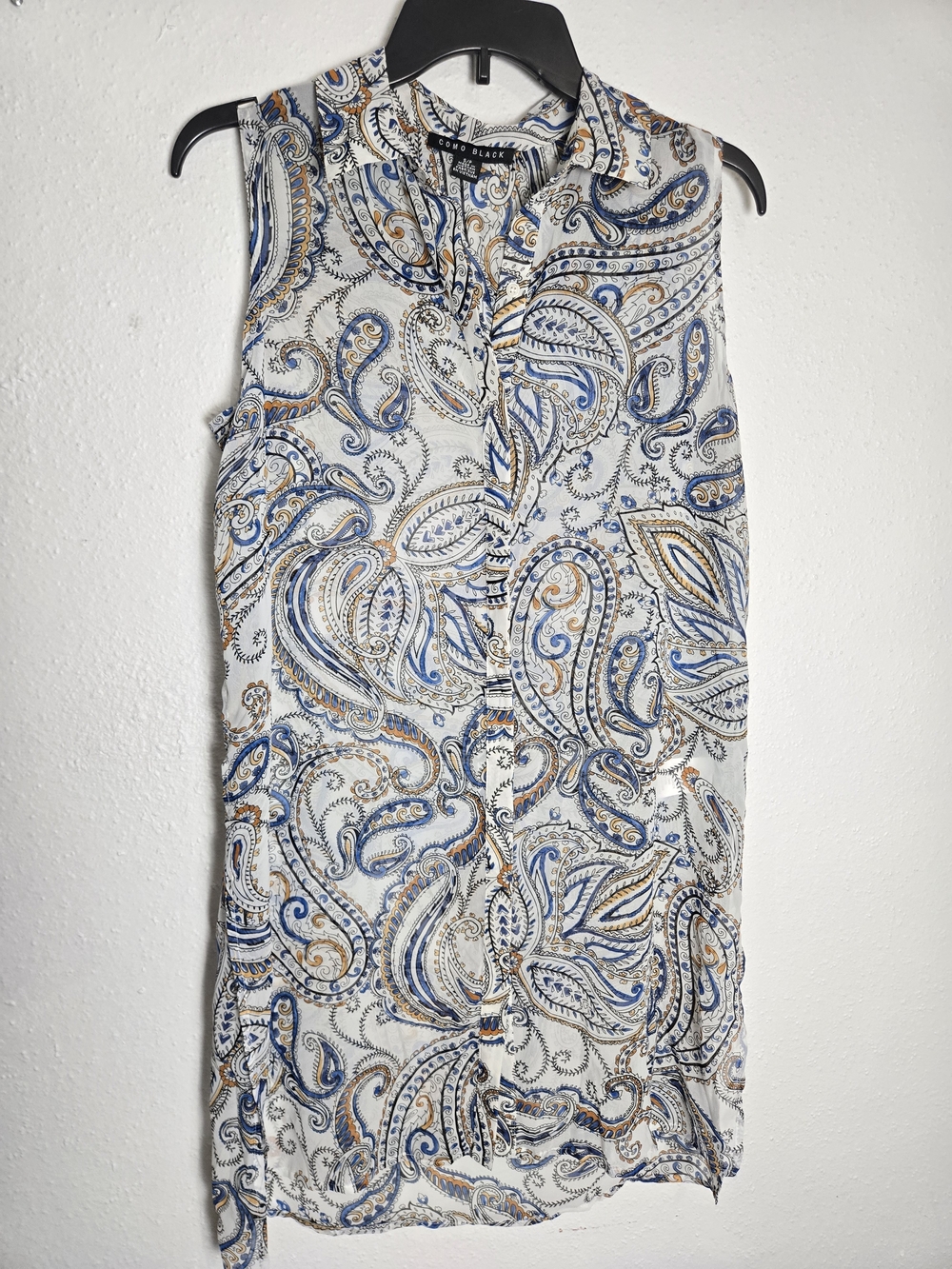 Sleeveless Paisley Button-Front Tunic Dress Small Como Black
